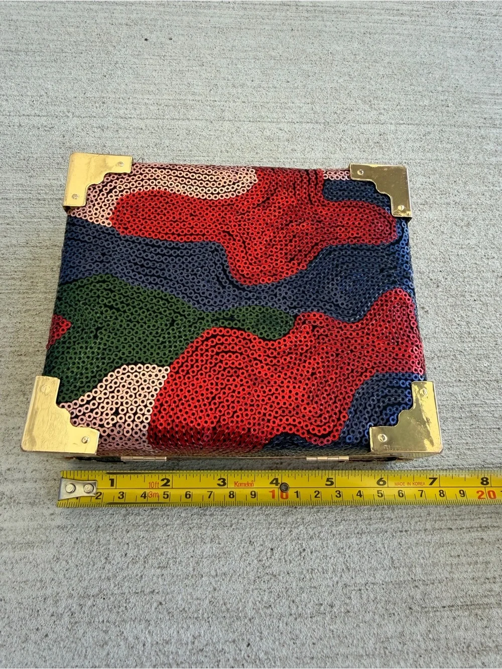 Gianni Bini Sequin Box Clutch Evening Bag Gold Chain Shoulder Purse Multicolor